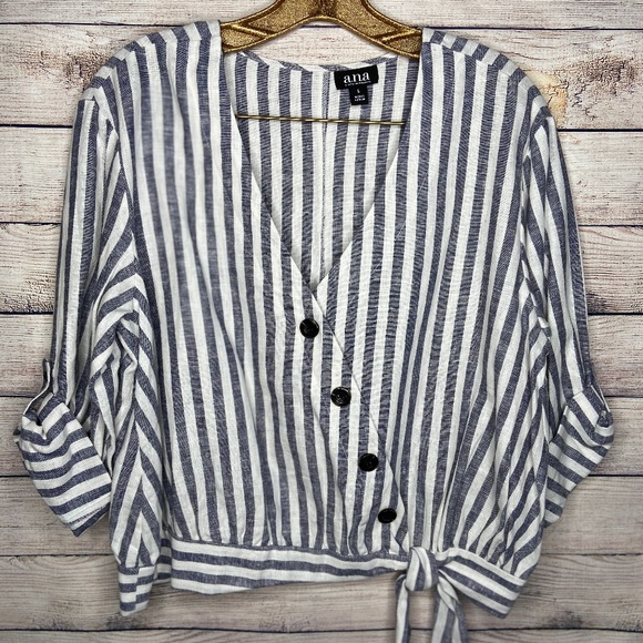 a.n.a Tops - a.n.a Tie Front Striped Linen Top Size L